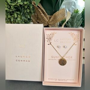 LC Lauren Conrad Gold Sunflower Engraved Necklace Earrings Set